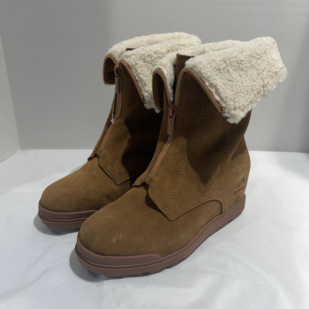 Ozark Trail Women's Size 7 Wedge Waterproof Boots Faux Fur Cuff Front Zipper